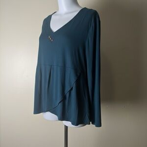 Amzplus Teal V-Neck Women's Top